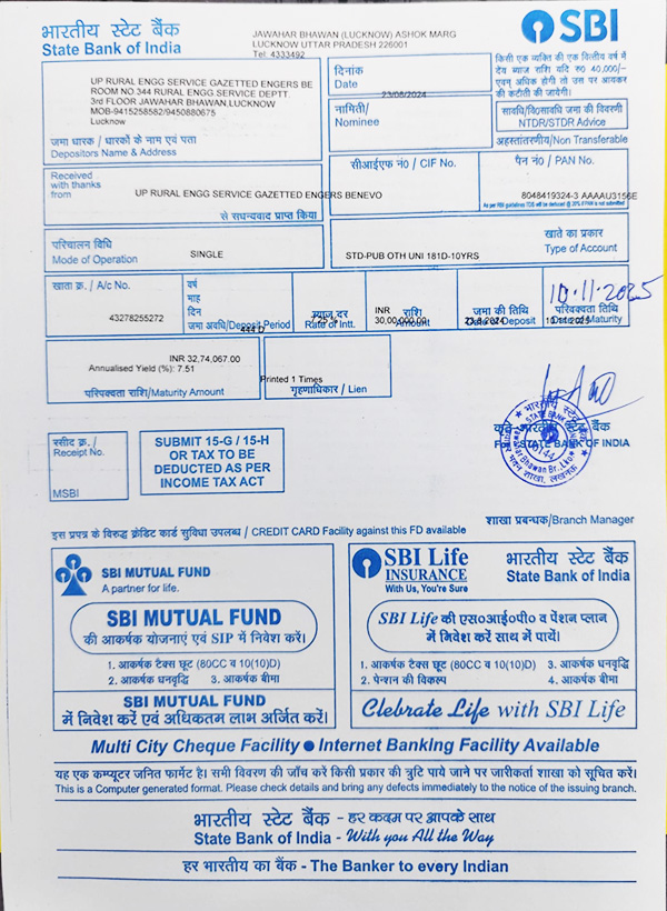 FDR of ₹ 05 Lakhs